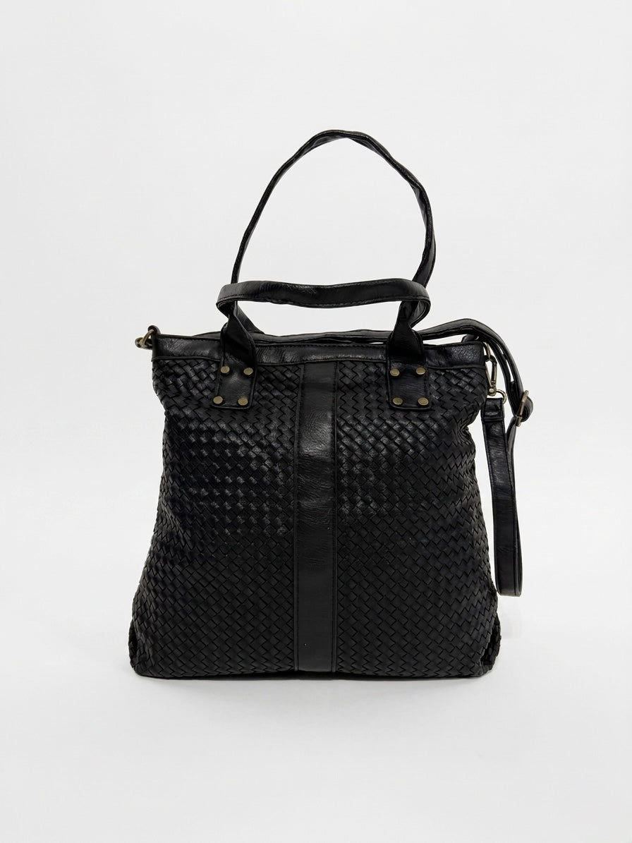 Shopper intrecciata similpelle con tracolla