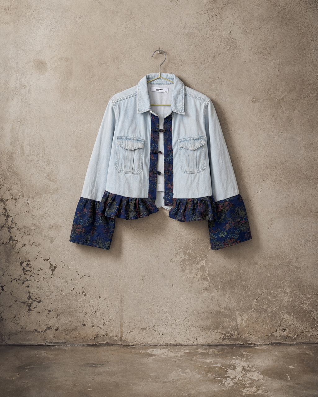 Giacca denim rouches kimono orientale upcycling