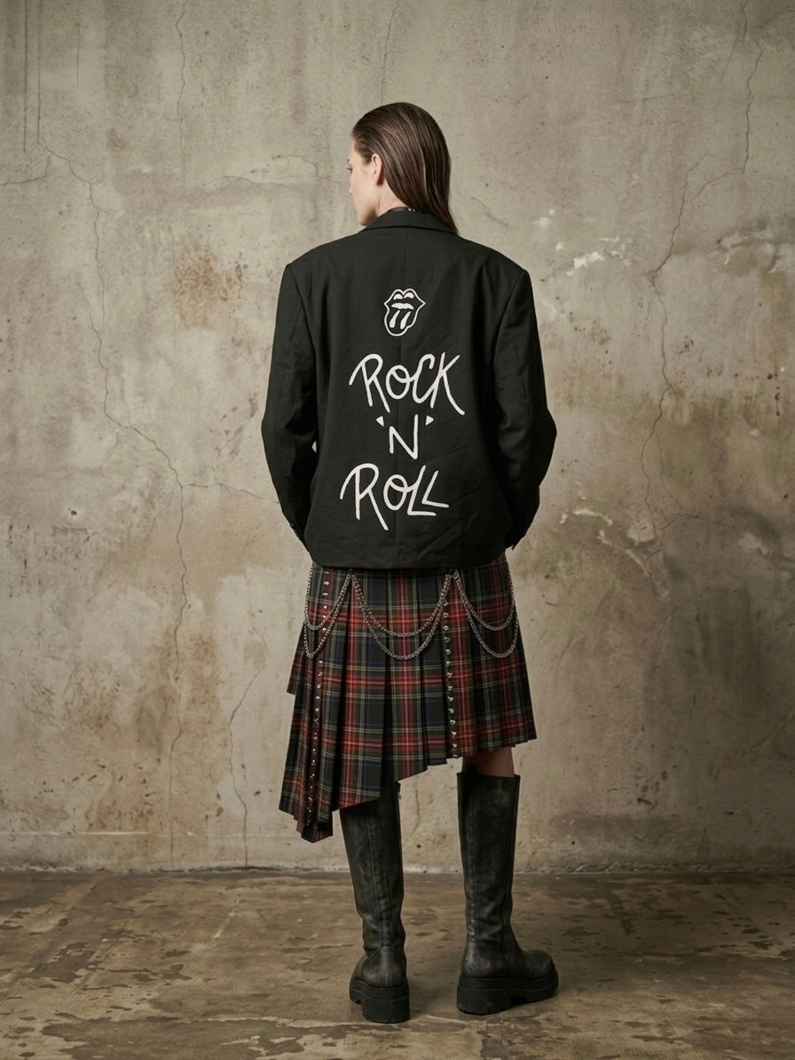Blazer vintage ‘Rock ‘n’ Roll’ hand printed