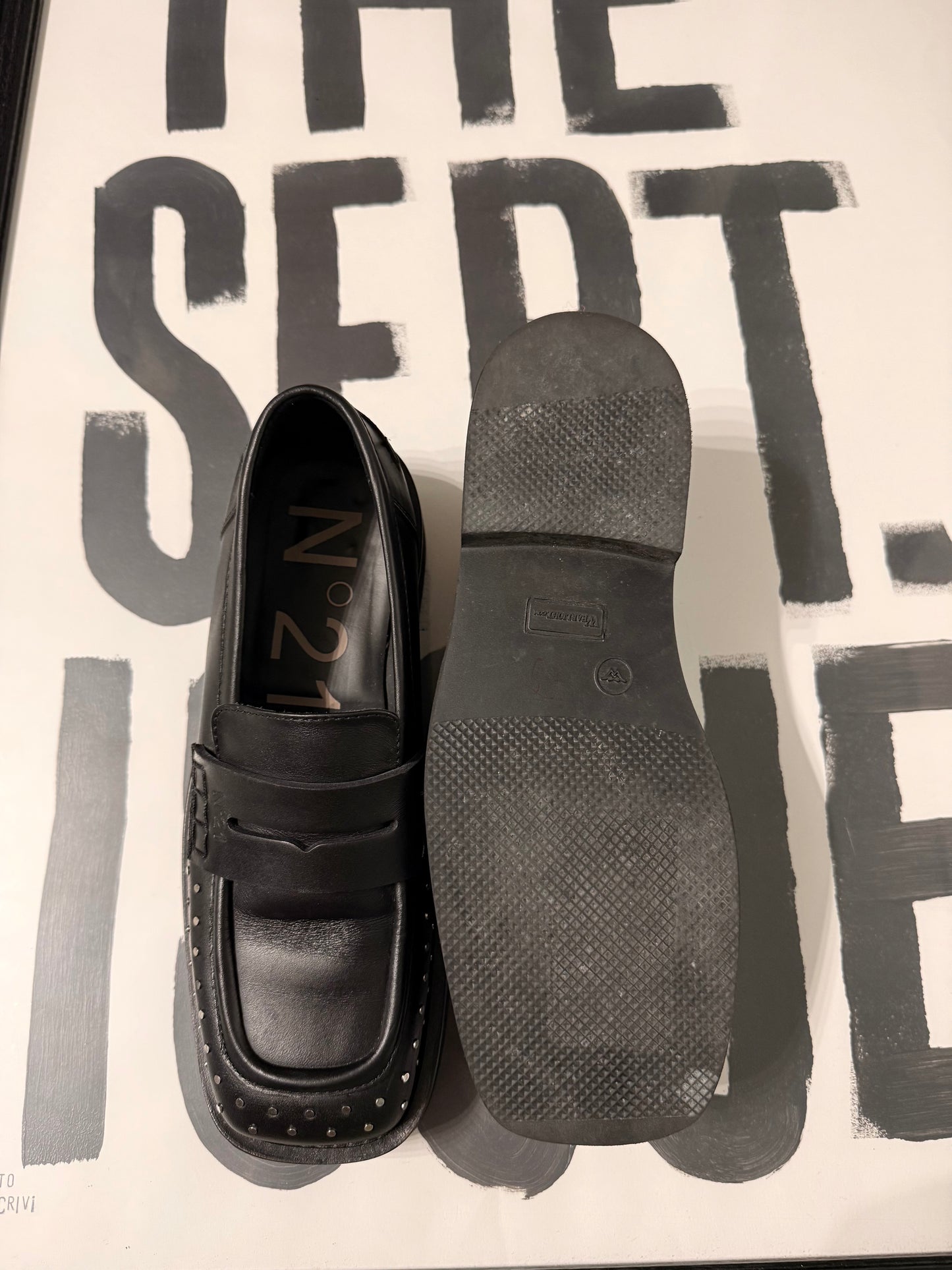 Mocassino punta quadrata borchie N°21 in pelle