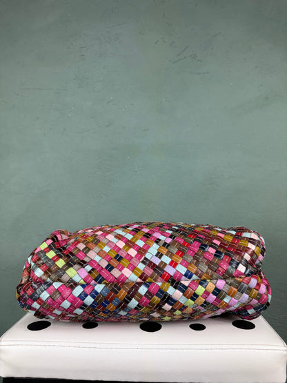 Borsa shopper vera pelle intrecciata multicolor