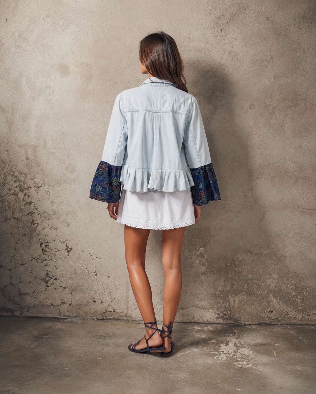 Giacca denim rouches kimono orientale upcycling