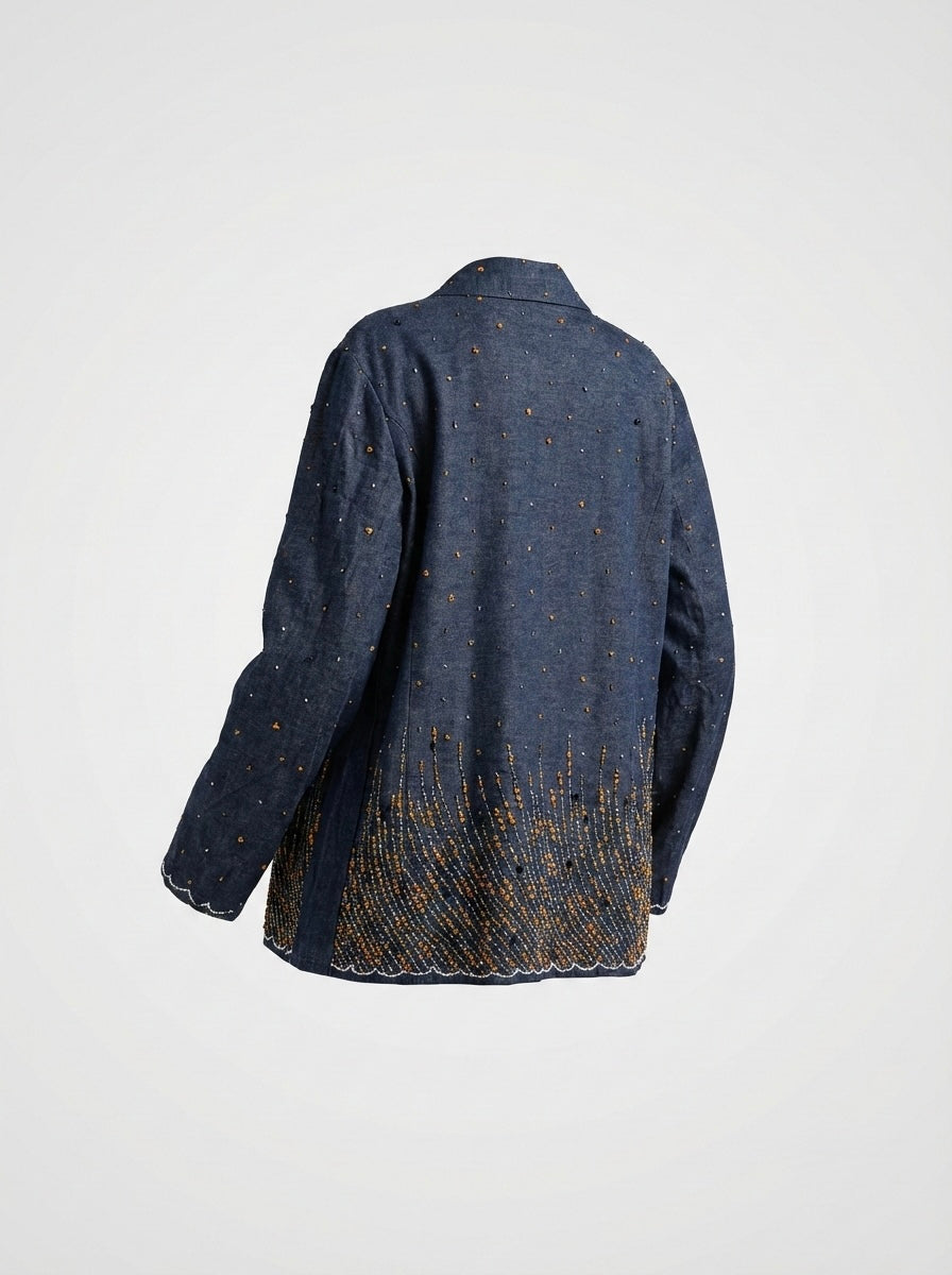 Blazer denim paillettes & perline