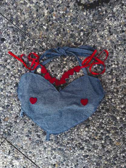 Heart denim top + collana ♥️ tg.S