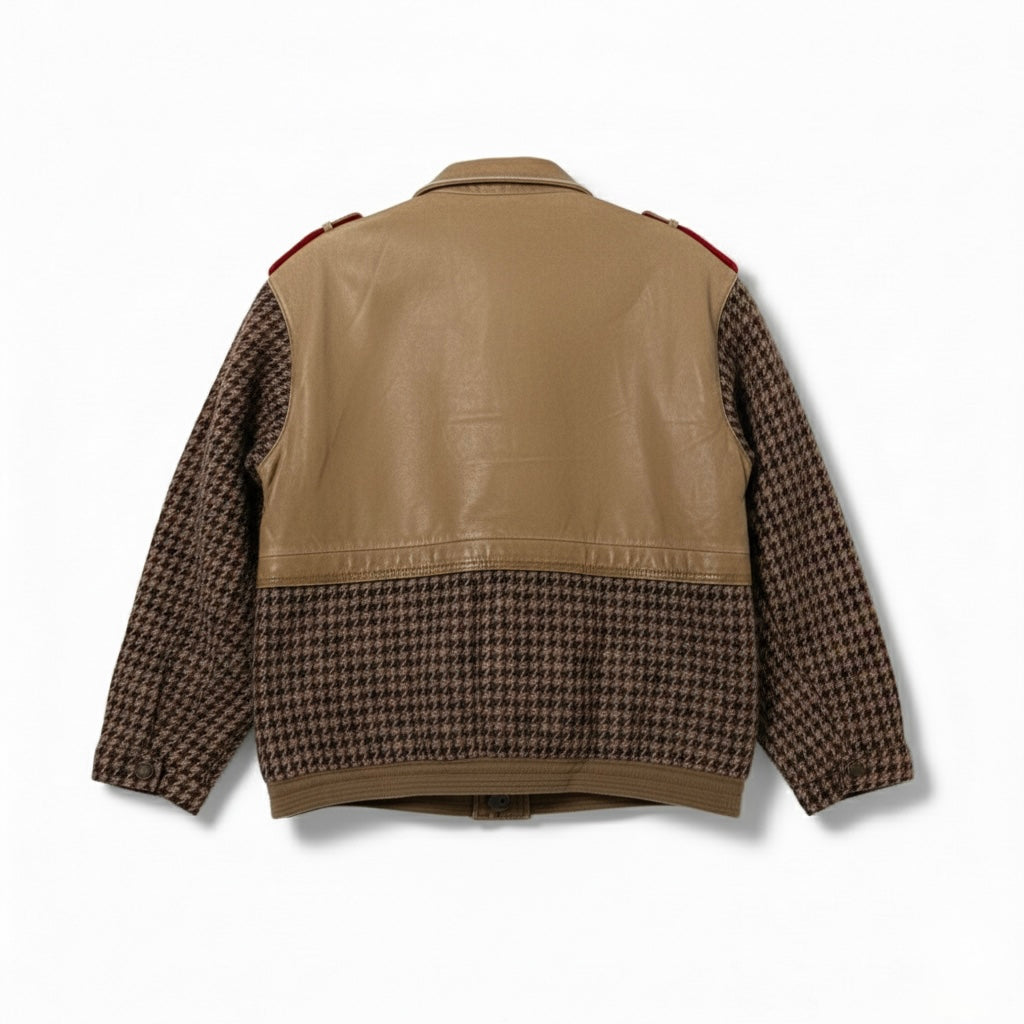 Bomber vintage in pelle e lana pied de poule unisex