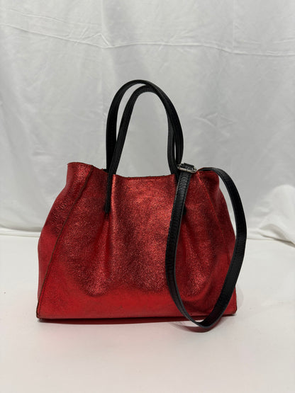 Borsa shopper in pelle laminata con tracolla