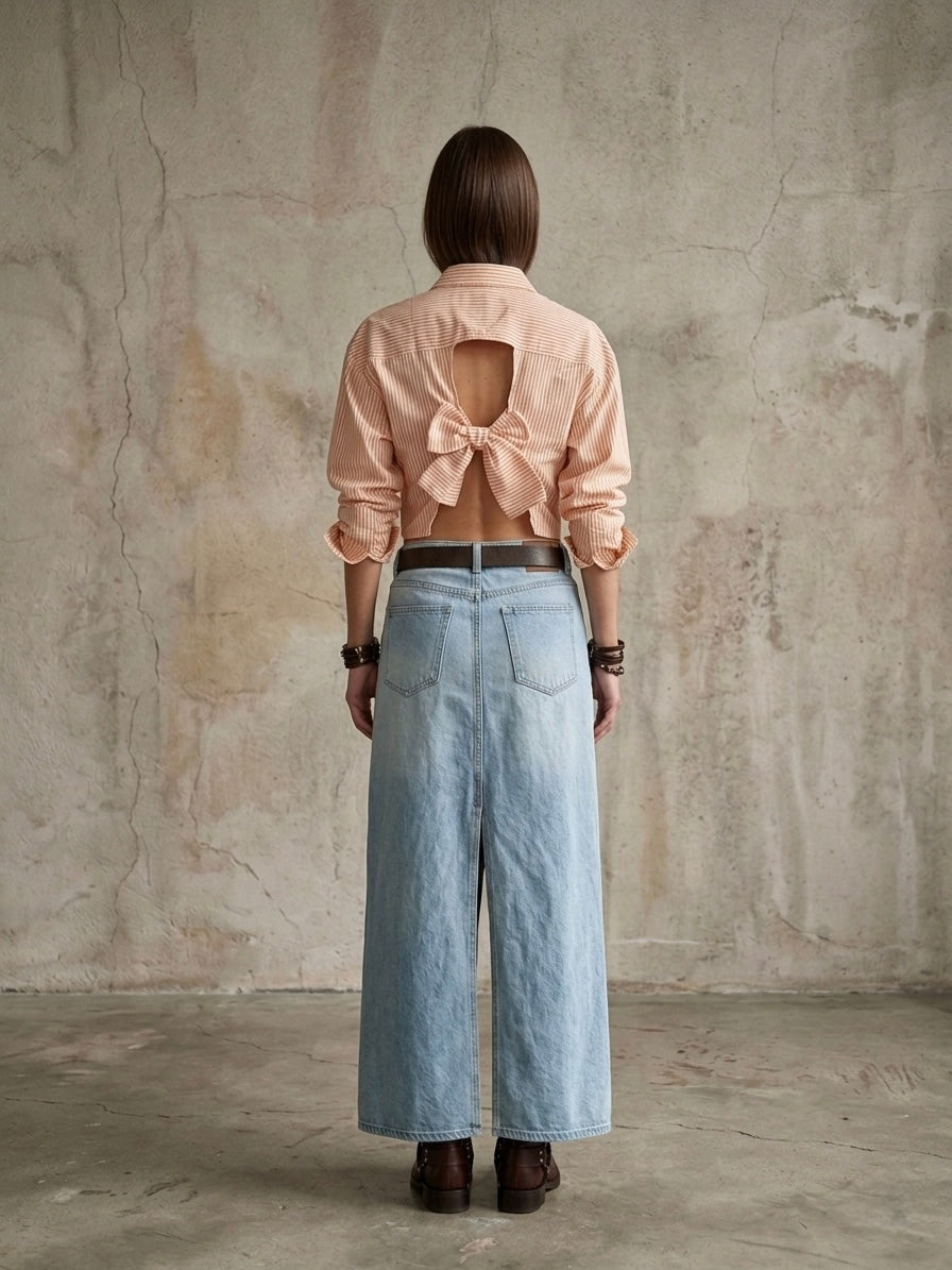 Camicia righe cut out fiocco handmade