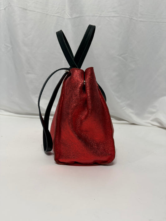 Borsa shopper in pelle laminata con tracolla