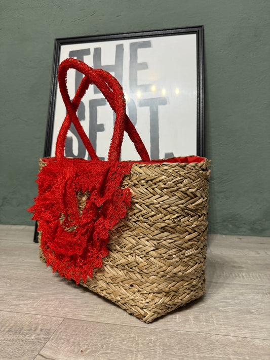 Borsa in paglia macramè