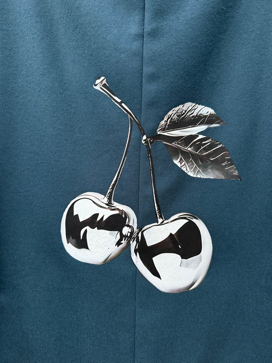 Blazer ottanio doppiopetto ‘Silver Cherries’ handmade