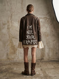Giacca vintage in pelle ‘I’m not your therapist’