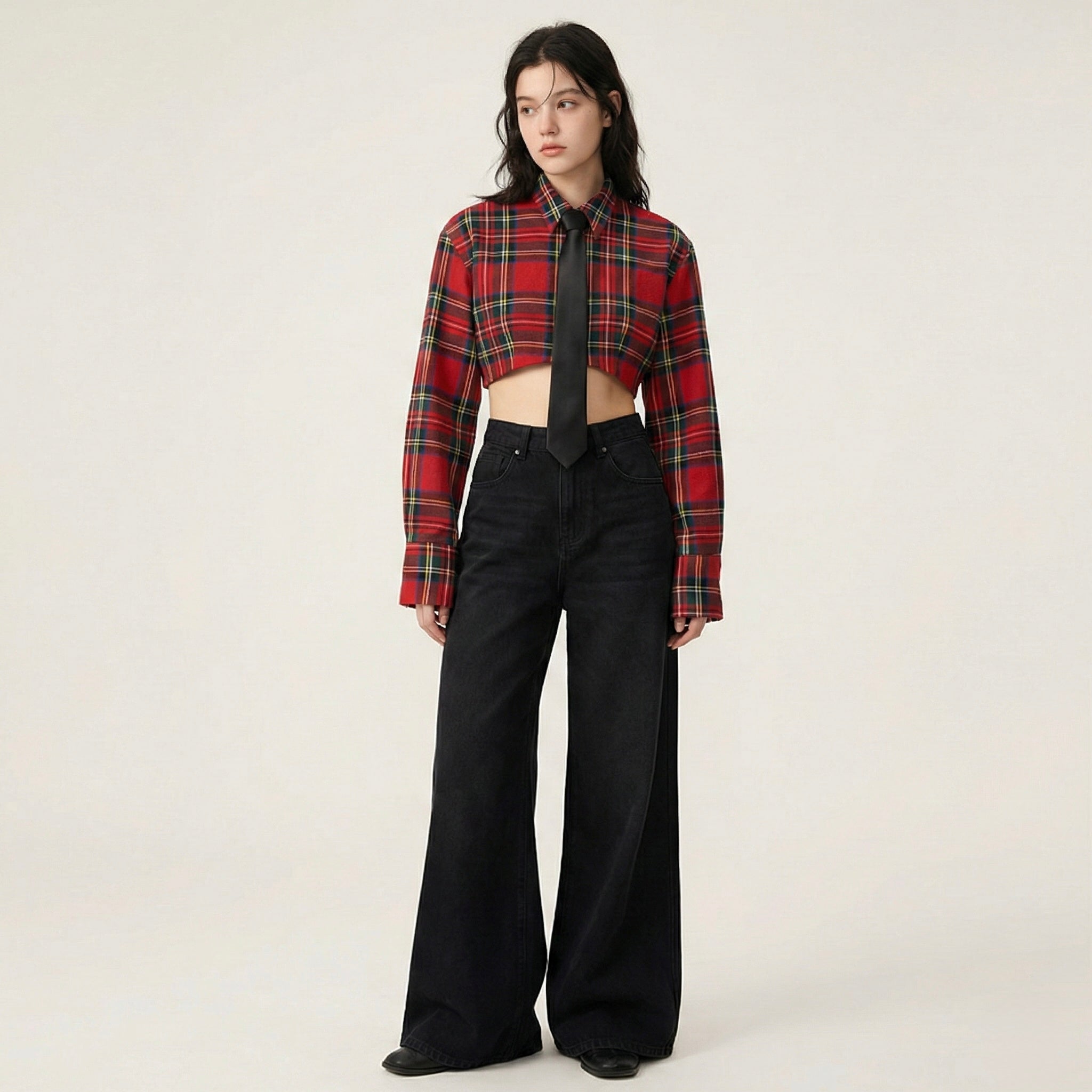 Camicia crop tartan
