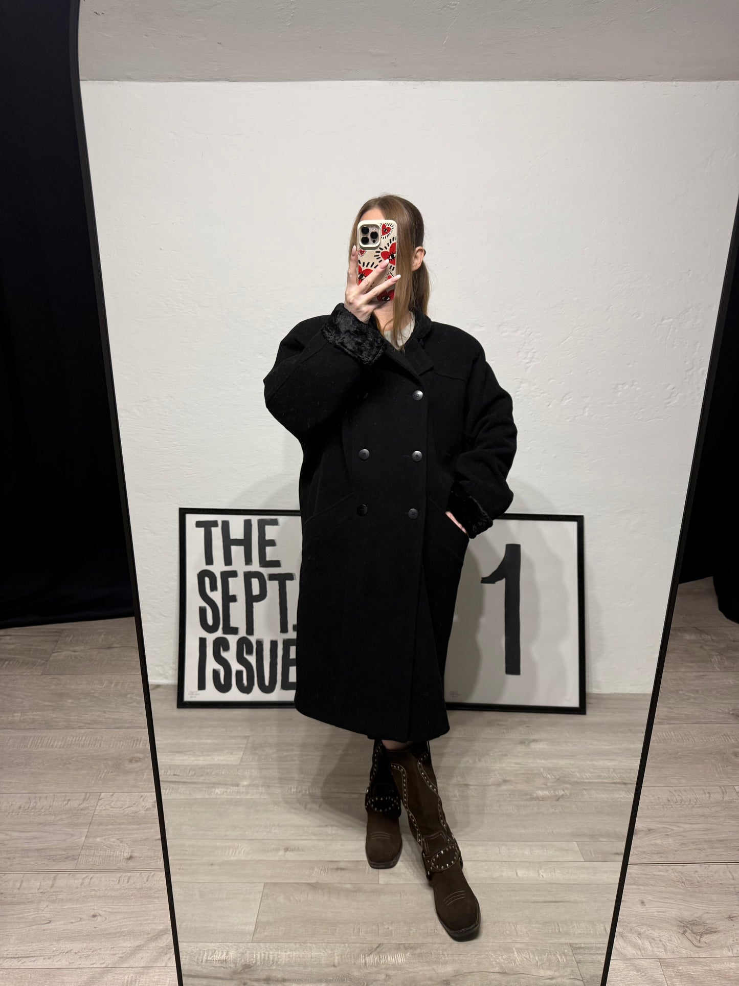 Cappotto vintage doppiopetto 100% lana vergine nero