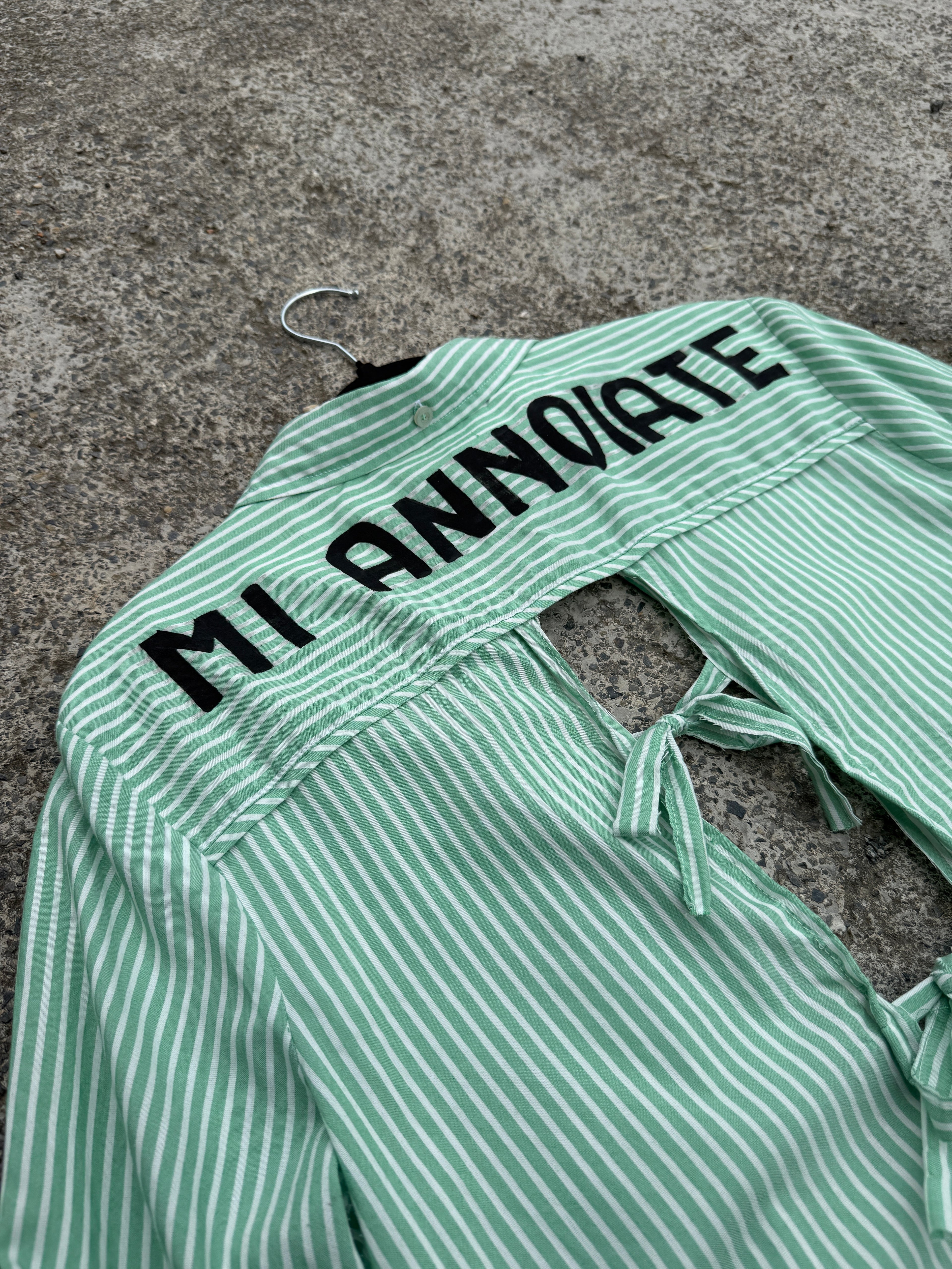 Camicia righe handmade ‘Mi annoiate’ tg.M