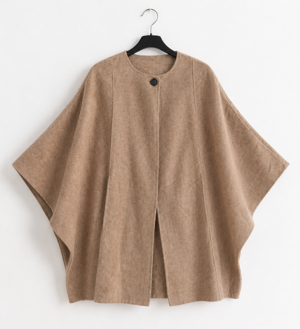 Cappotto mantella cammello lana e viscosa