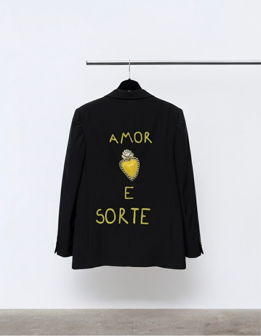 Blazer vintage ‘Amor e Sorte’ Sacré-Cœur handmade - upcycling 100% lana