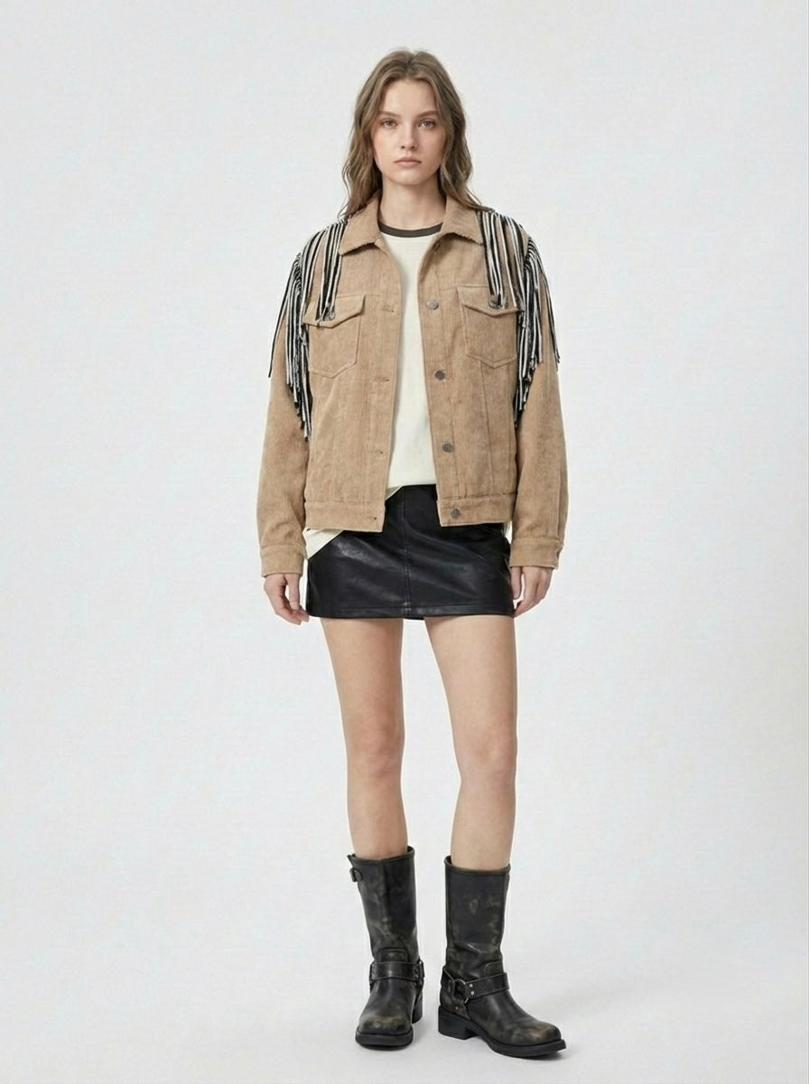 Giacca velluto a costine ‘Trouble Maker’ frange handmade