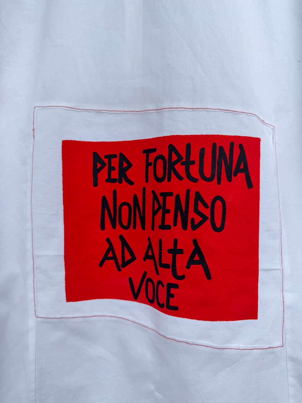 Camicia handprinted ‘per fortuna’ upcycling