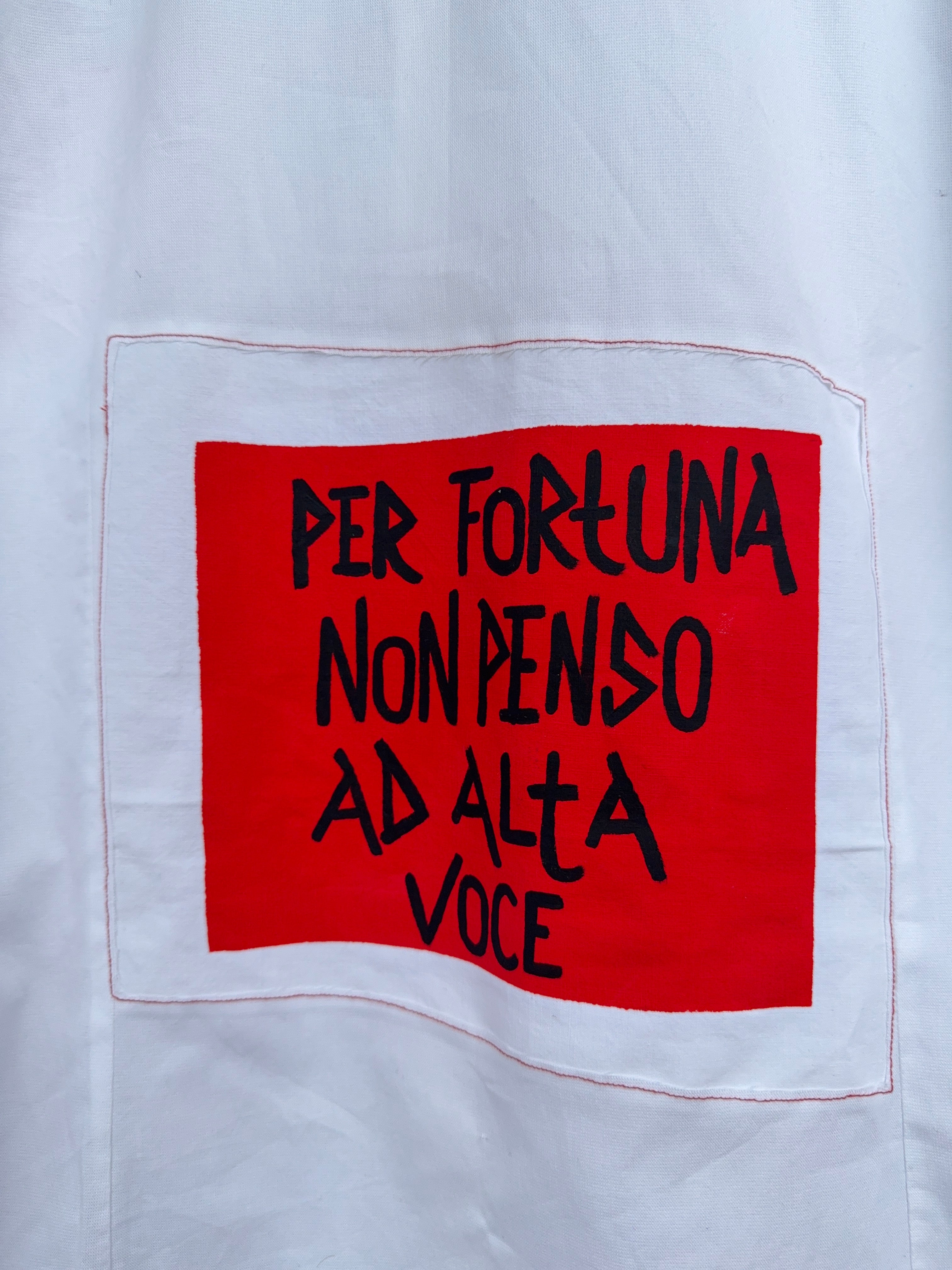 Camicia handprinted ‘per fortuna’ upcycling