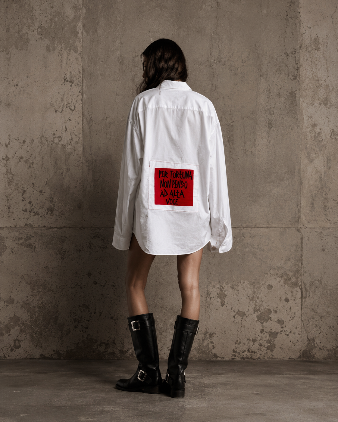 Camicia handprinted ‘per fortuna’ upcycling