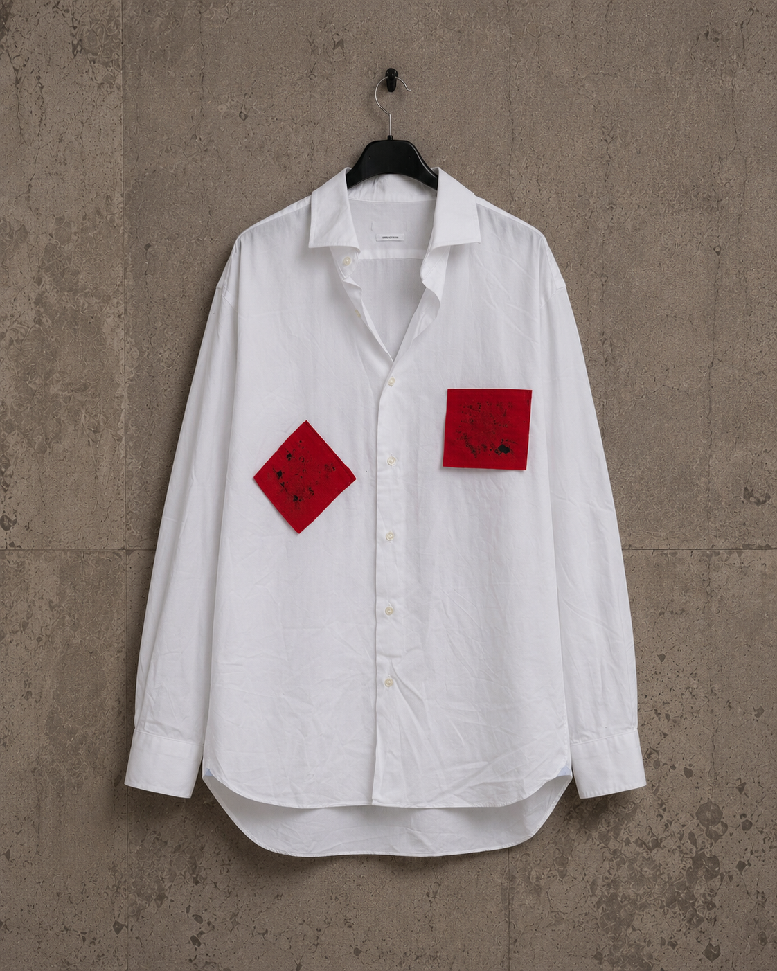 Camicia handprinted ‘per fortuna’ upcycling