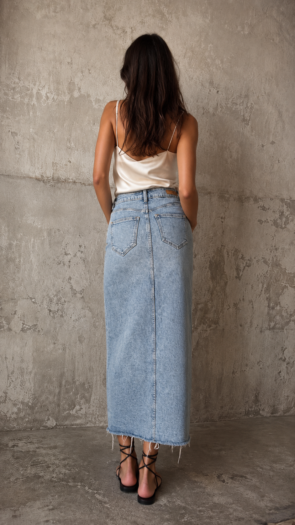 Maxigonna denim ‘Vive feliz Que todo pasa’