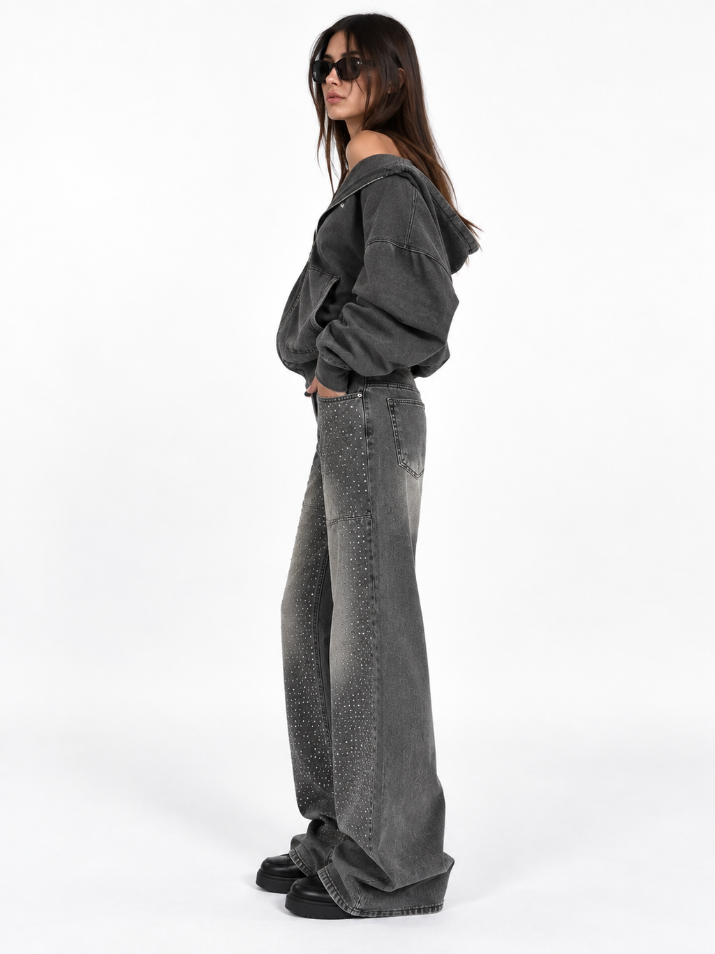 Jeans baggy strass