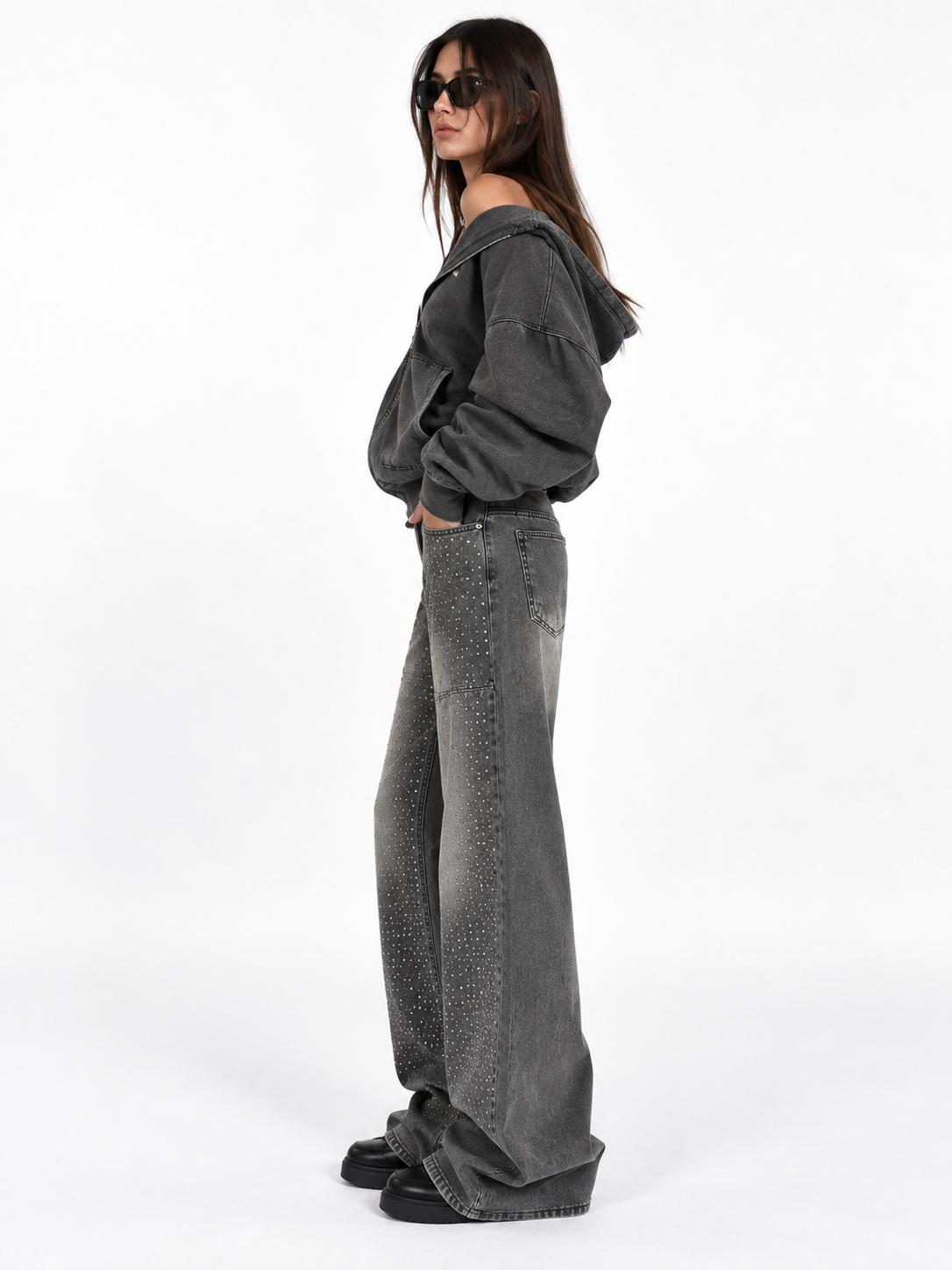 Jeans baggy strass
