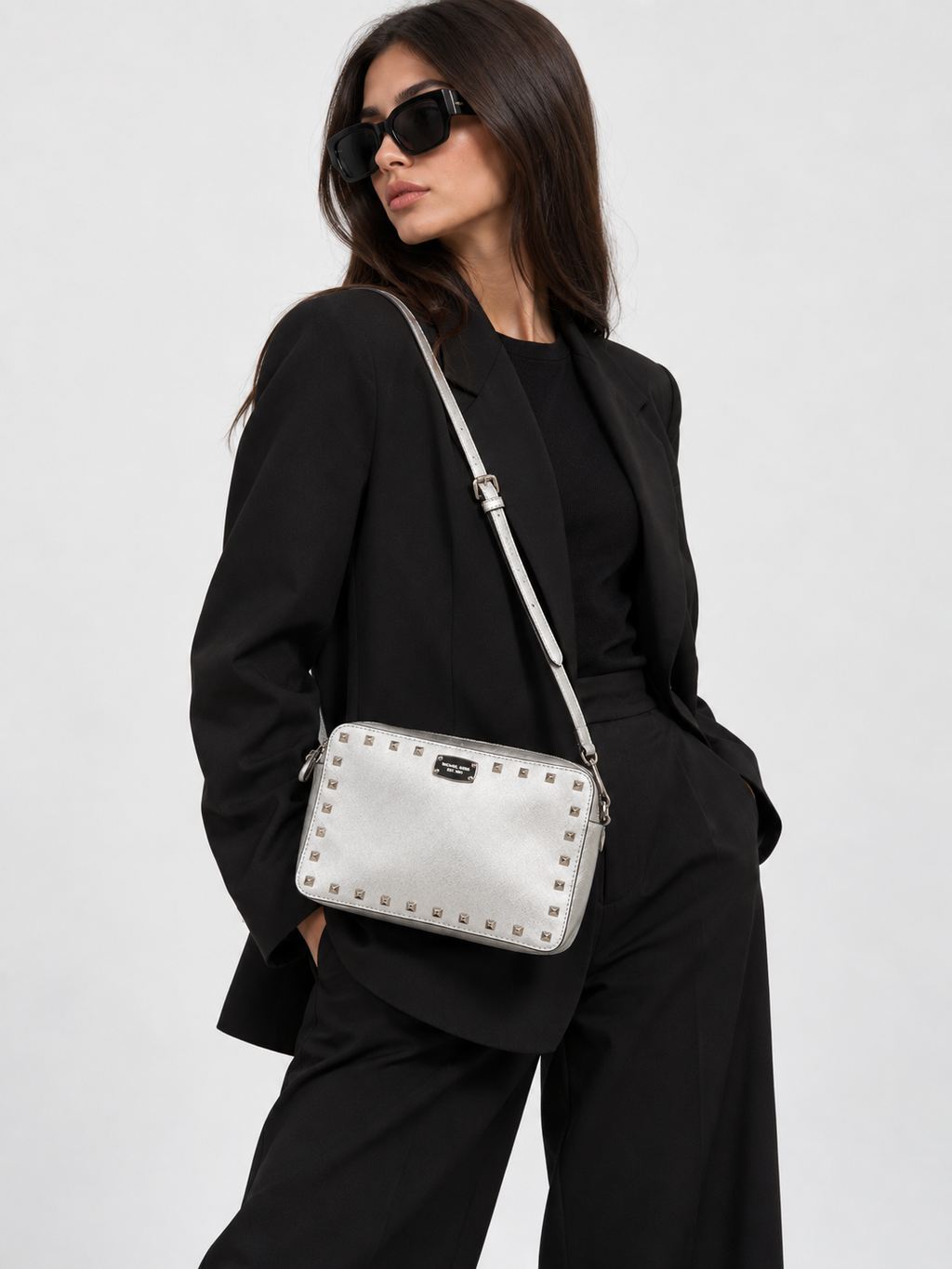 Borsa Michael Kors Crossbody Argento con Borchie