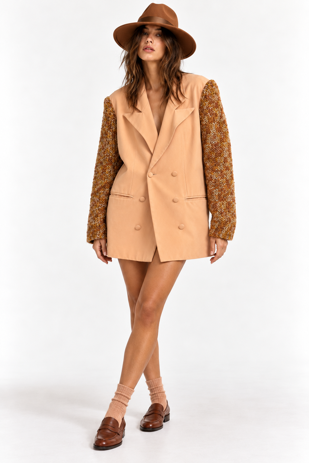 Blazer-robe manteau albicocca & wool handmade