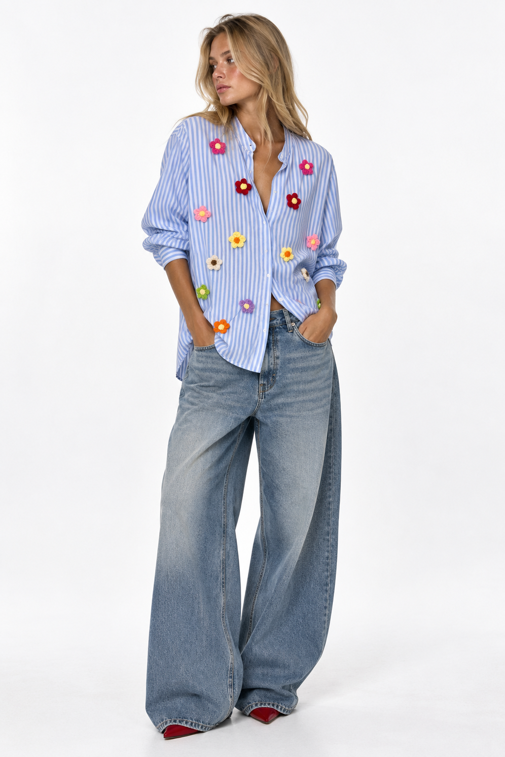 Camicia righe ‘Explosion Flowers’