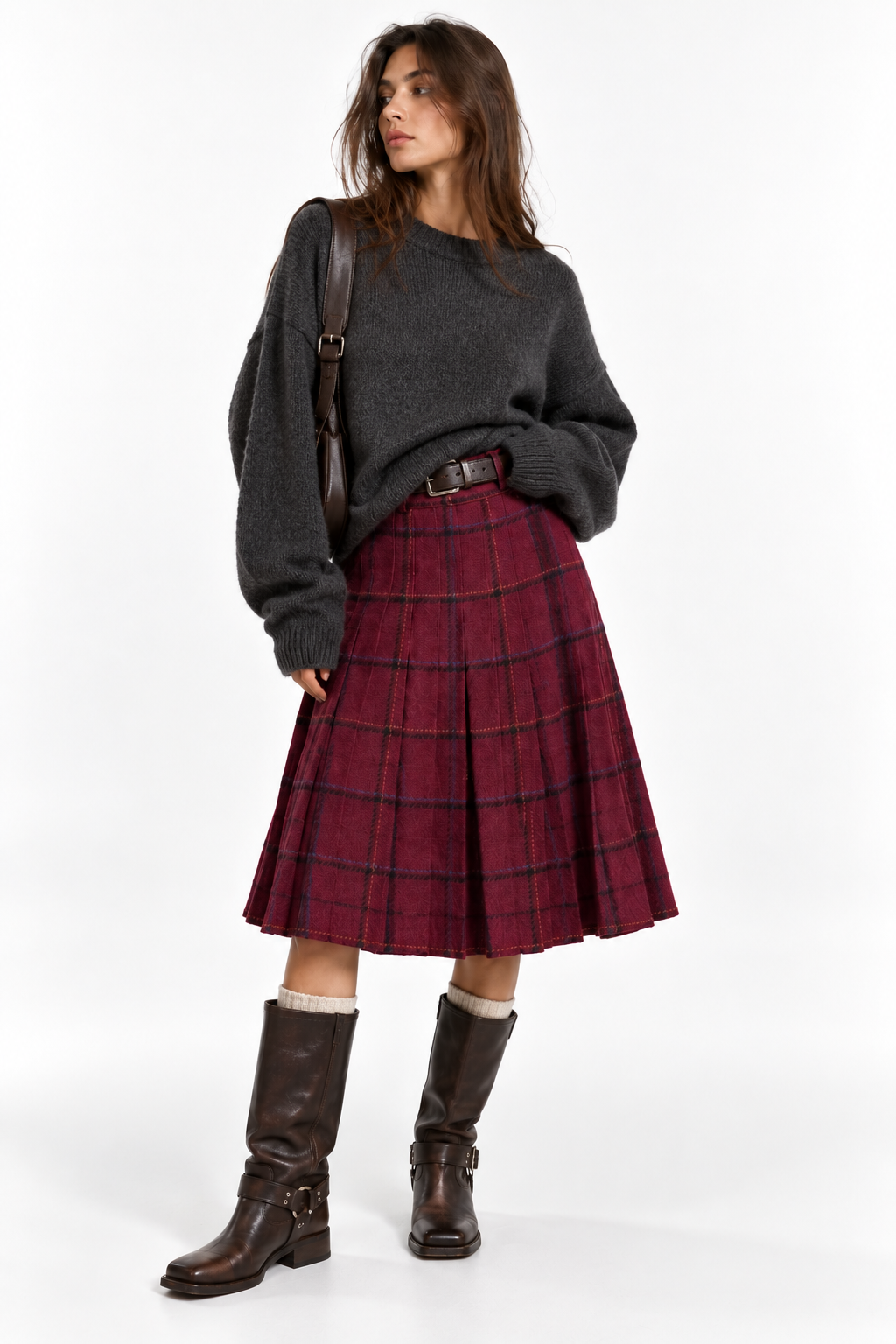 Maxi gonna vintage plisse tartan 100% lana