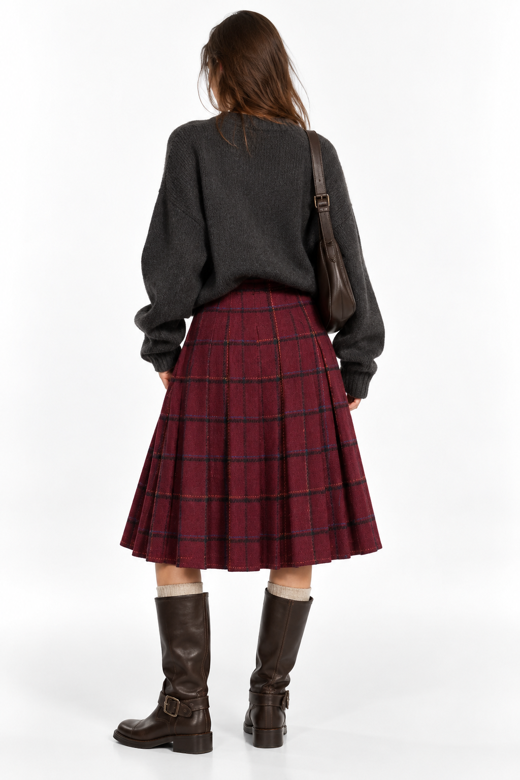 Maxi gonna vintage plisse tartan 100% lana